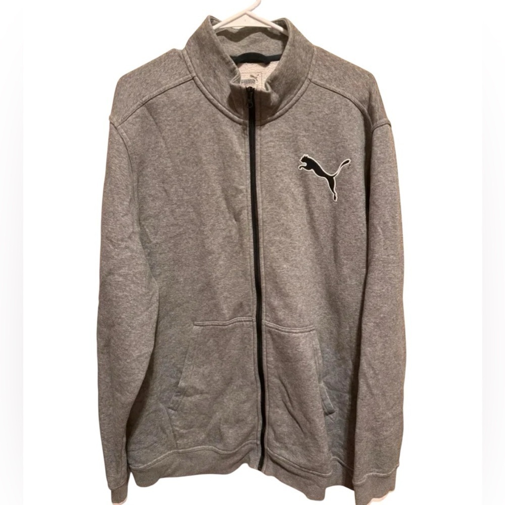 Puma Gray Fleece Lined Track Running Jacket Sz XXL